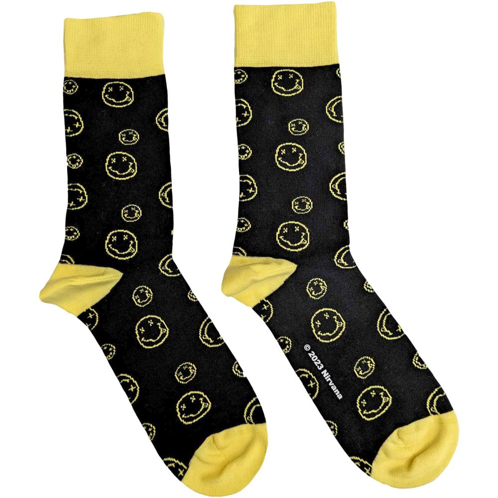 Nirvana - Outline Happy Faces Sokken - EU 40-45 - Zwart